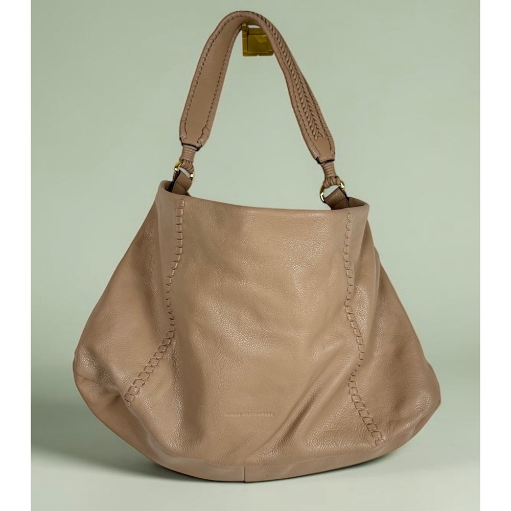 Aimee Kestenberg All For Love Oat Pebbled Leather Whipstitch Braided Hobo Bag
